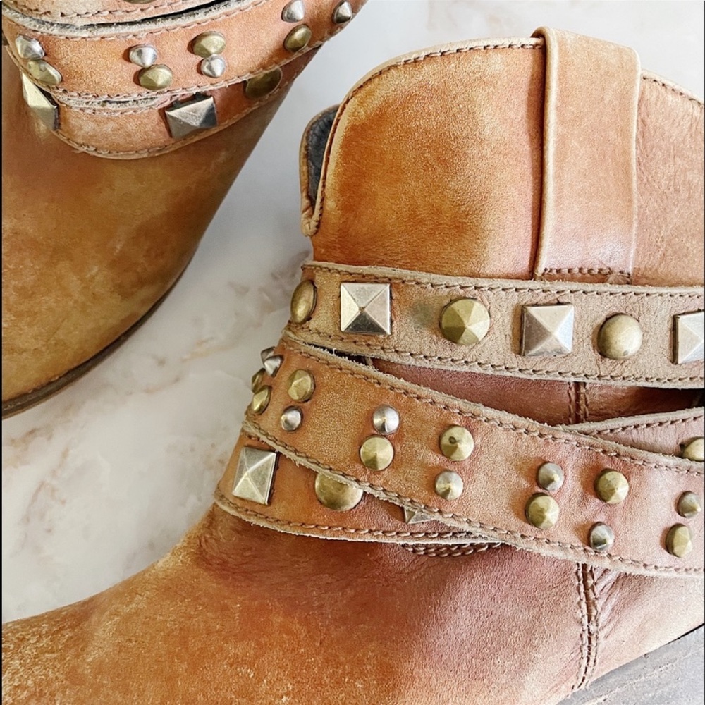 CORRAL BOOTS || Studded Strap Booties Round Toe